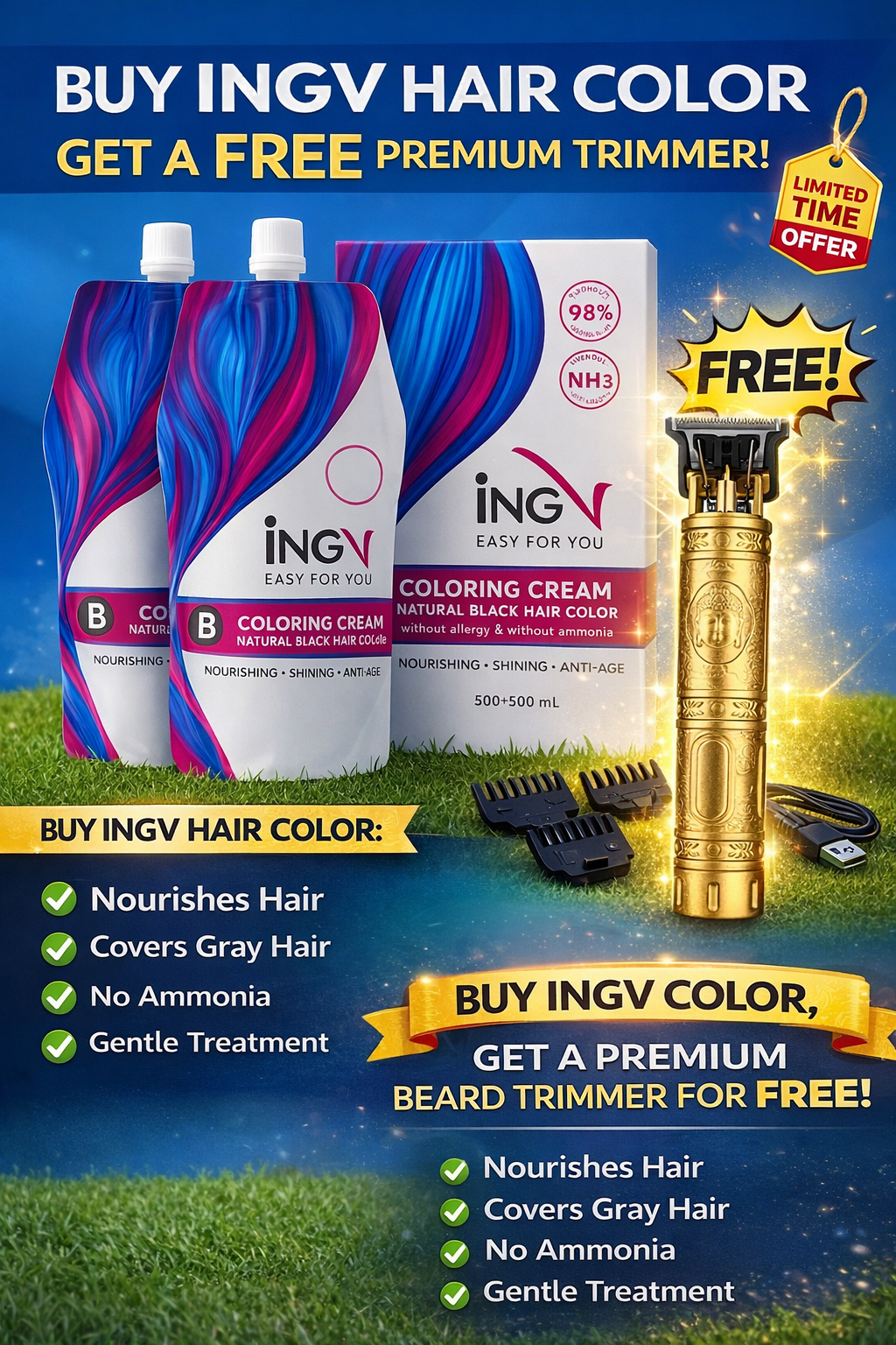 INGV Hair Colour 1000ml + Free Trimmer